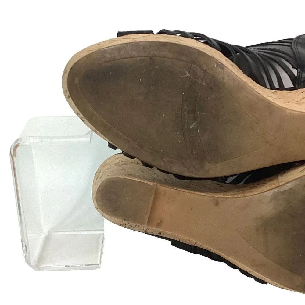 Franco Sarto Sharp Women's Sz 7.5 Black Leather Espadrilles 3.75